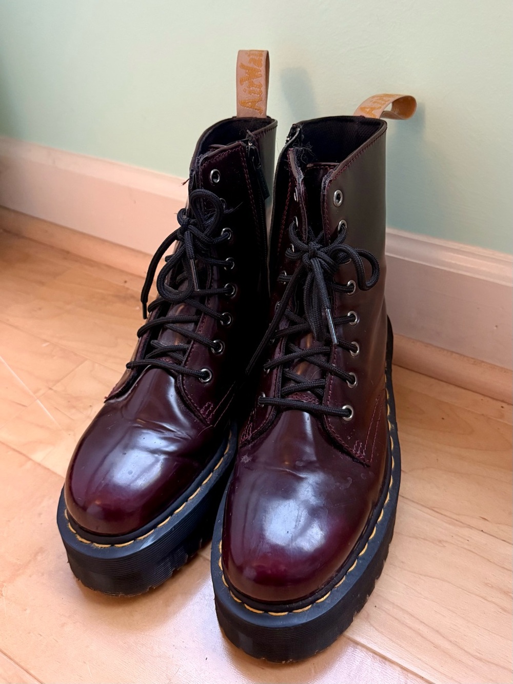 Dr. Martens Cherry Red Platform Lace-Up Boots